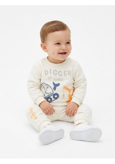 Aydınlar Bebe Pamuklu Bisiklet Yaka Erkek Bebek 2li Takım Beyaz