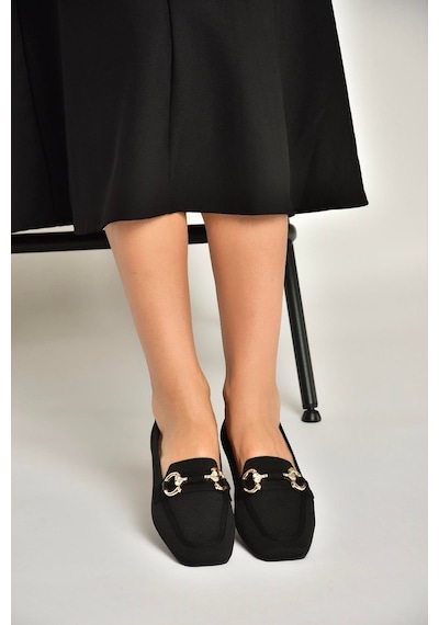 Fox Shoes Y820400104 Siyah Triko Kumaş Toka Detaylı Kadın Babet Siyah