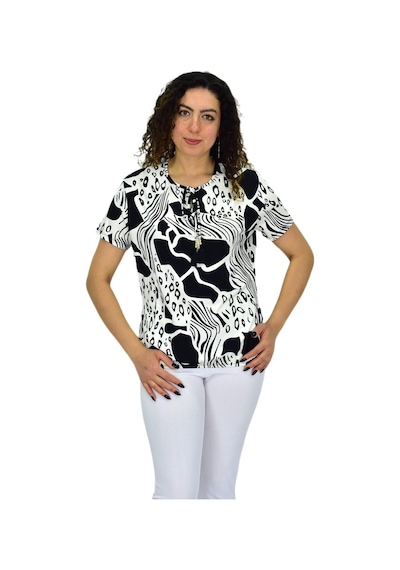 Linsolita Kadın Kısa Kol Baskılı Bluz Bgl-st04701 Siyah