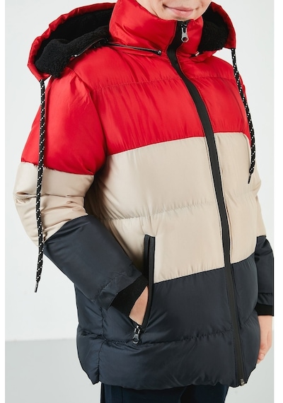 Lela Içi Peluş Astarlı Çıkarılabilir Kapüşonlu Şişme Erkek Çocuk Mont 57611967 Kırmızı-Taş-Lacivert