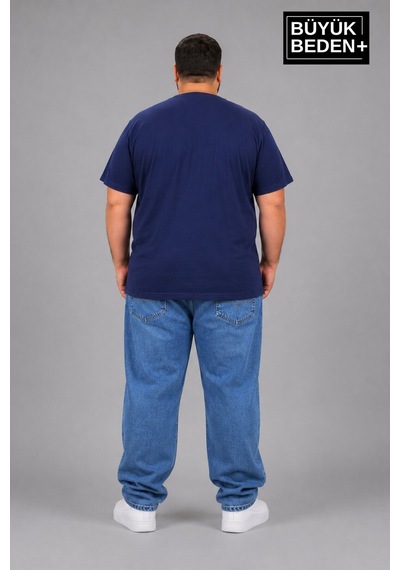 Superlife Süperlife Büyük Beden Erkek V Yaka Pamuklu Basic Tişört Lacivert 3xl-6xl Spr26bts509
