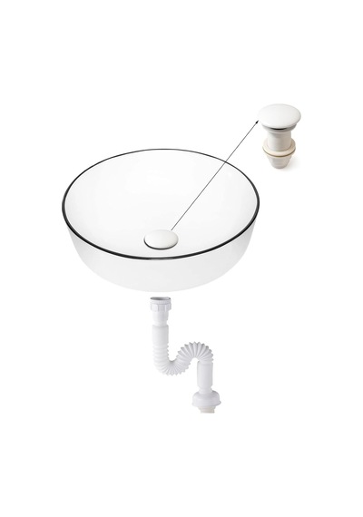 Pop-up Basmalı Beyaz Seramik Başlıklı Lavabo Sifonu Ksf103-w