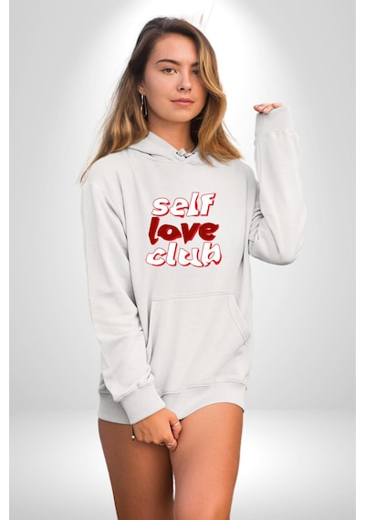 Kendini Sevme Kulübü Sokak Stili Kadın Erkek Beyaz Kapüşonlu Sweatshirt Hoodie Beyaz