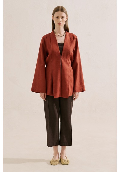 Manuka Keten Pileli Kimono Ceket Kiremit Ss26ckt00016-08