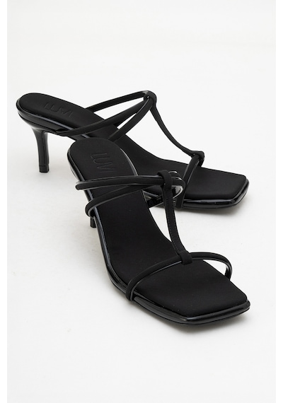Luvishoes Luvi Shoes Mocha Siyah Kare Burunlu İnce Bantlı Kadın Topuklu Terlik Siyah