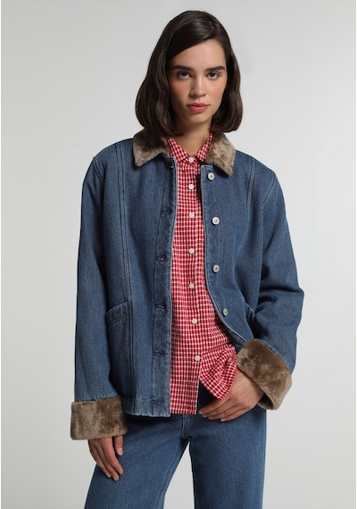 Colin's Colins Denim Kumaş Şardonla Lamine Edilmiştir Regular Fit Düğmeli Astarsız Kadın Mid İndigo Denim Ceket Cl1083248 Q1.v2 Dn45273