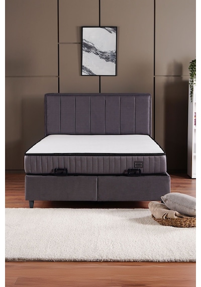 Kilim Mobilya Royal Plus Sandıklı Baza Başlık Paket Yaylı Pedli Yatak Seti Antrasit 160 X 200