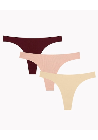 Nbb Lazer Kesim Normal Bel 3'lü Paket Tanga Bordo, Ten, Siyah, P Bordo-pudra-ten
