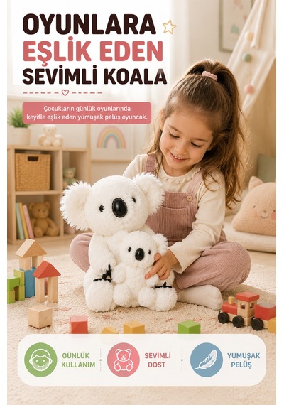 26 Cm Beyaz Anne Ve Yavru Koala Peluş Oyuncak Yumuşak Dekoratif Çocuk Odası Uyku Arkadaşı