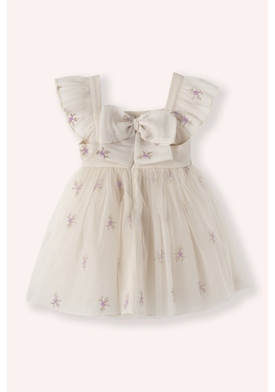 Panço Kız Bebek / Çocuk Çiçek Desenli Tül Ekru Abiye Elbise 2611gb94021 Krem