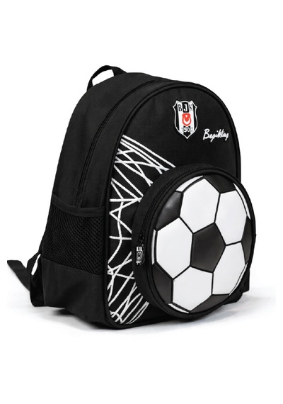 Beşiktaş Lisanslı 3d Futbol Topu Baskılı Anaokulu Çantası - 2 Bölmeli Küçük Boy Sırt Çantası Siyah - Beyaz