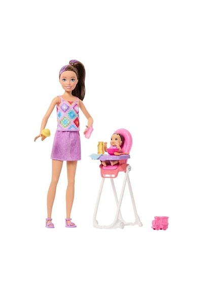Bebek Bakıcısı Skipper Oyun Seti, Kahverengi Saçlı Yetişkin Ve Küçük Bebek, Mama Sandalyesi Ve Yiyecek Dahil 8 Aksesuar, Jjb44 000 Açık Krem