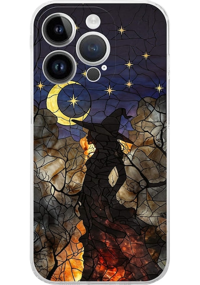 Printify Apple Uyumlu iPhone 14 Pro İle  Vitray Cadı Saati Tasarımlı Şeffaf Silikon Kılıf Şeffaf