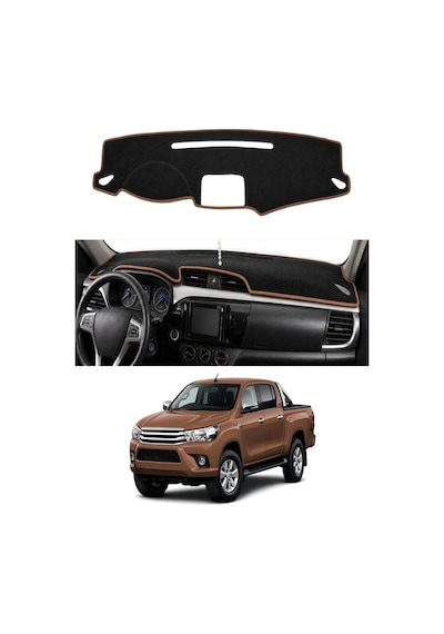 Toyota - Hilux 2015+ Uyumlu Torpido Koruma Kılıfı - Kahverengi Şeritli