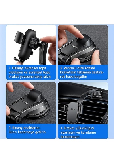 Bmy Oto Aksesuar Torpido Üstü Vakumlu Araç Telefon Tutucu 360 Ayarlanabilir Uzun Kollu 2 Mixed
