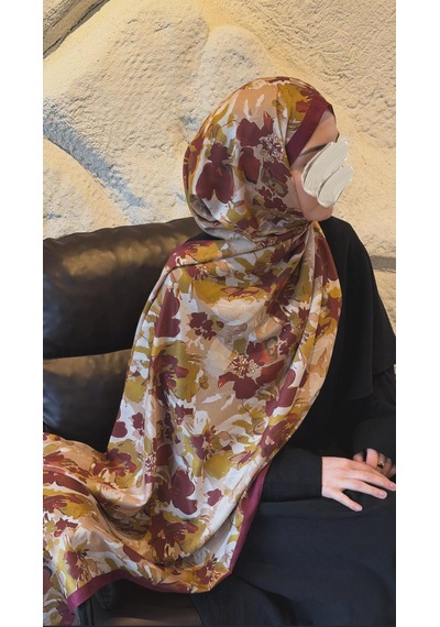 Qalortex Scarf Pamuklu Garden Desen Şal-mürdüm