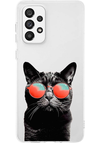 Samsung Galaxy A73 İle Uyumlu 1mm Slim Fit Kedi 3 050d Baskılı Şeffaf Kılıf Şeffaf