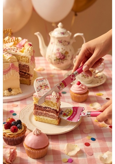 Rooc Love Ve Cupcake Desenli Fuşya 2 Parça Pasta Servis Seti Renkli