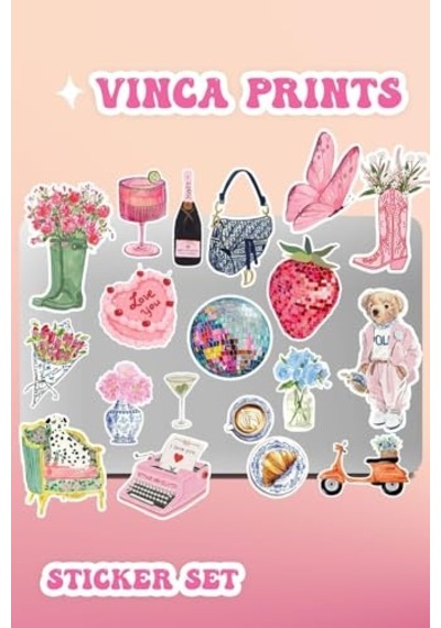 Vinca Pembe Etiket Macbook Notebook Tablet Telefon Ajanda Laptop Defter Sticker Seti Abanoz