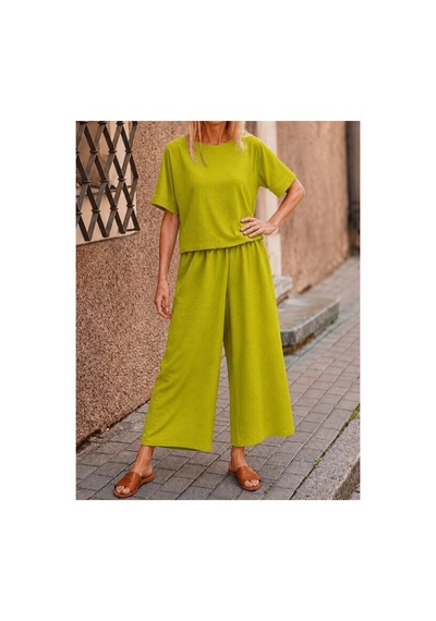 Butik İstanbul Kadın Kısa Kollu Kayık Yakalı Bluz Ve Pantolon Ikili Takım Yeşil