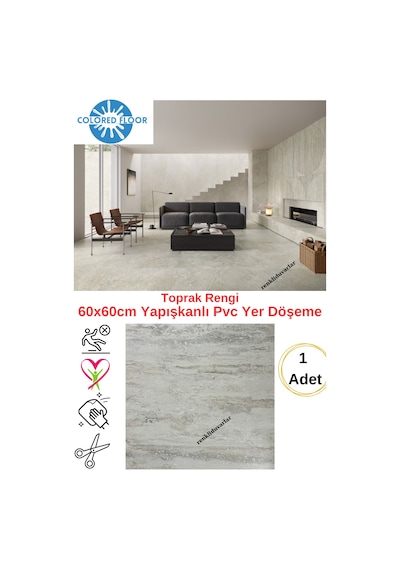 Kendinden Yapışkanlı Yer Zemin Ve Duvar Kaplama Paneli Arkası Kauçuklu 60x60cm Floor Pvc Panel 607