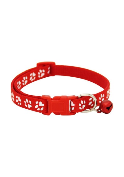 Kırmızı Kedi Ve Köpek Tasması Baskılı Yaka Tasması Çanlı Evcil Hayvan Tasması