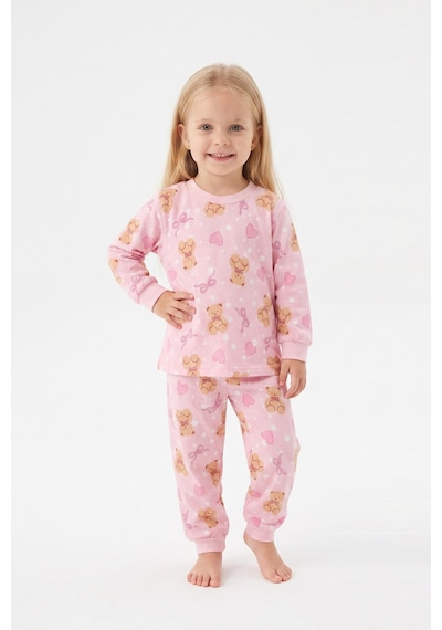 Modanıno %100 Pamuk Ve Baskılı Kız Bebek Pijama Takımı 9-36 Ay 12742ıs Pembe