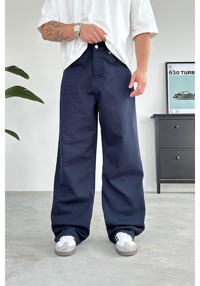 Lacivert Basic Gabardin Ekstra Bol Baggy Pantolon Lacivert