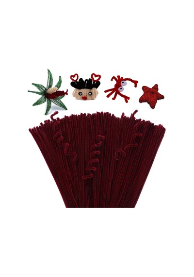 25 Adet Bordo Şönil, Çiçek Yapımına Uygun Bordo Renk Tüylü Tel, 30 Cm 6mm