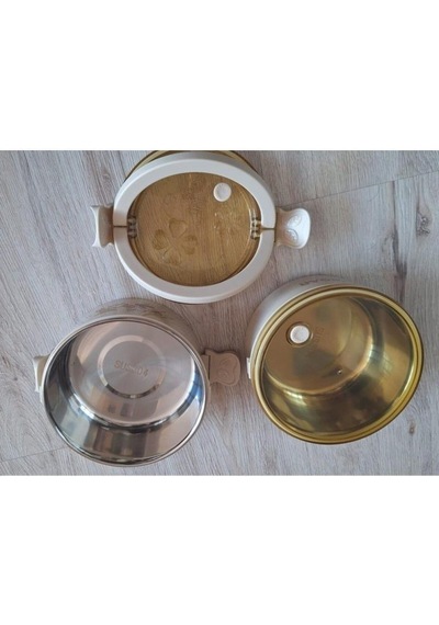 Food 2 Katlı Yuvarlak Paslanmaz Çelik Yemek Taşıma Kabı 1.4l Krem