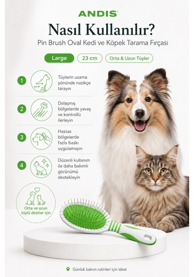 Andis Pin Brush Oval Kedi Ve Köpekler İçin Hassas Tarama Fırçası Medium