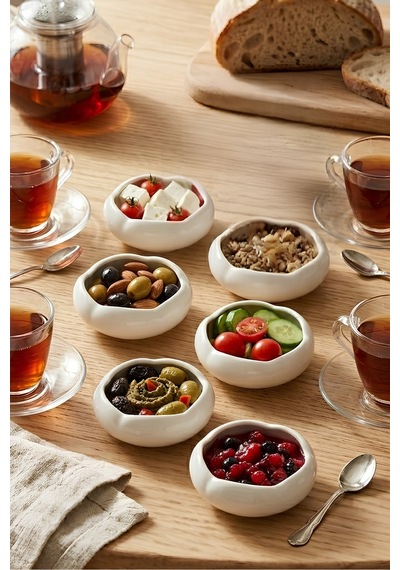 6'lı Set 7 Cm Mini Kase - Beyaz Porselen Kahvaltılık Sosluk, Reçellik Ve Çerezlik Beyaz - 902121156 Beyaz