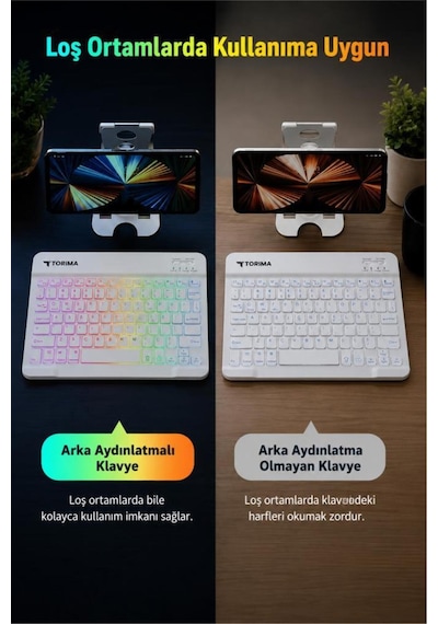 Kablosuz Klavye Mouse Seti Rgb Işıklı Şarj Edilebilir Tmk09 Beyaz