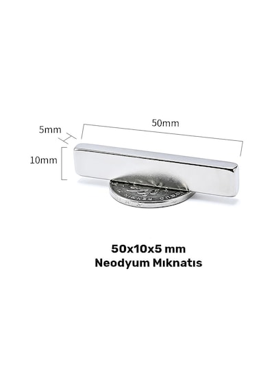 50x10x5 Mm Neodyum Mıknatıs Boy: 50 Mm, En: 10 Mm, Kalınlık: 5 Mm - 2 Adet