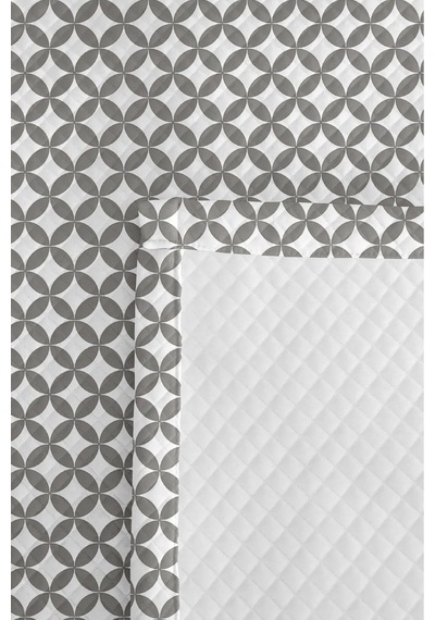 Gri Geometrik Modern Genç Odası Tek Kişilik Pike Takımı - Minimal 160x220 Cm Kapitone Yatak Örtüsü Şeffaf