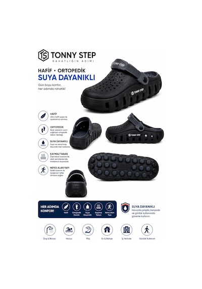 Tonny Step Dubai 12 Hafif Rahat Ortopedik Plaj Hastane Günlük Terlik Siyah/füme