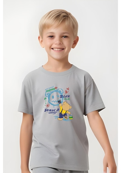 Street Panter Baskılı Erkek Çocuk Kapri Ve Tişört Alt-üst Takım Gri