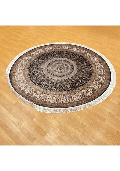 Minyatür 200 X 200 Yuvarlak İpek Halı Kahverengi