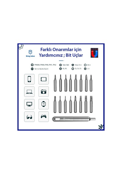 Kingsdun 20 Si 1 Arada Manyetik Mini Tornavida Seti Ks-840016