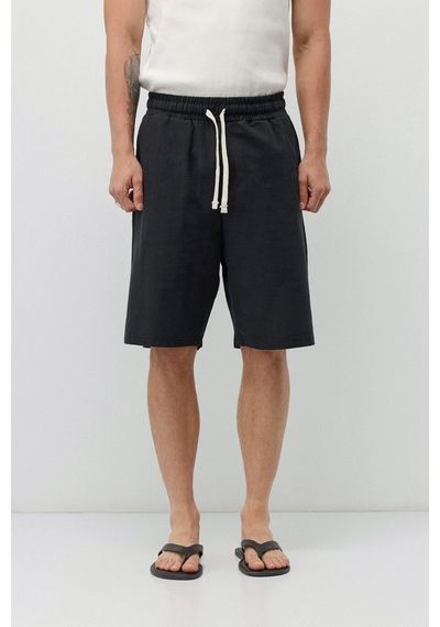 Vamos Basic Oversize Keten Şort Siyah