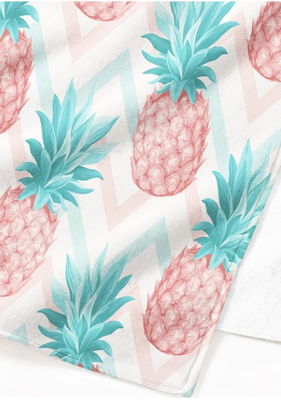 Ananas Tropikal Zigzag Plaj Havlusu - Pastel Bohem Pembe Turkuaz Hızlı Kuruyan Mikrofiber Havlu Kumlu Leylak