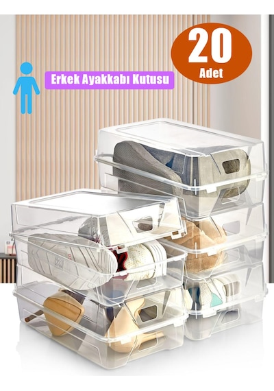 20'li Set Erkek Ayakkabı Ve Kadın Botu Saklama Kutusu Beyaz