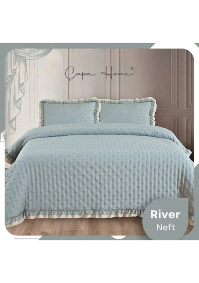 River Rose Pliseli Ultrasonic Çift Kişilik Yatak Örtüsü Açık Yeşil