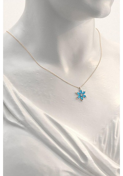 Brezza Lusso Jewelry 925 Ayar Lotus Çiçeği Aquamarin Taşlı Rose Gold Kadın Gümüş Kolye 40770879 42 CM 42 CM