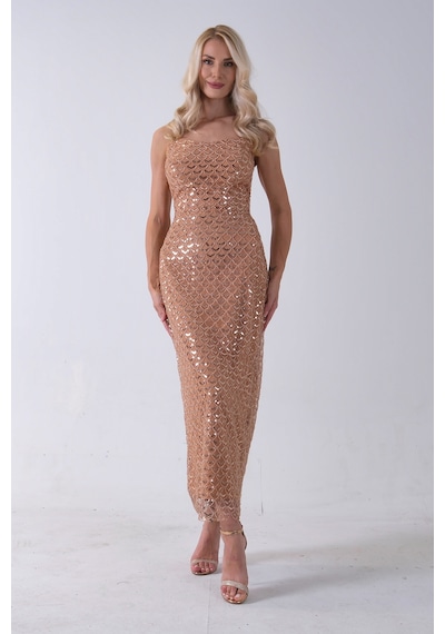 Feminist Gold Midi Boy Straplez Pul Payet Abiye 0801134.122 Gold
