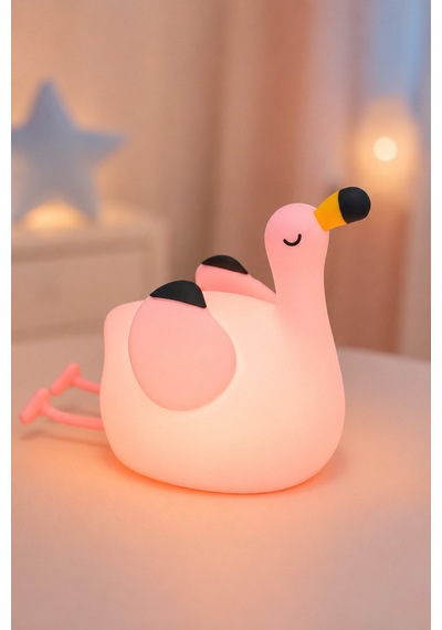 Flapo - Flamingo Figürlü Şarjlı Silikon Gece Lambası 3 Kademe Dokunmatik Usb-c Pembe Pembe