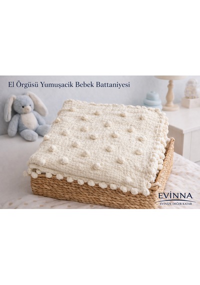Evinna El Örgüsü Pofidik Bebek Battaniyesi Bej