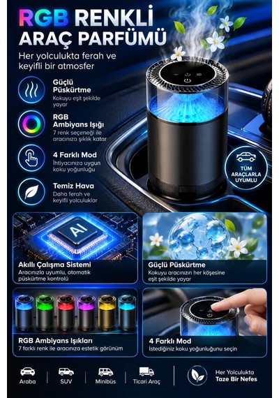 Harvox Hx-cf002 Akıllı Araç Parfümü Led Işıklı Buhar Efektli Oto Kokusu Difüzör
