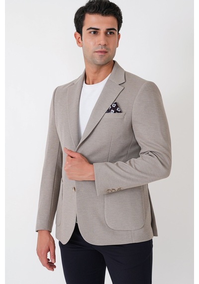 Slim Fit Torba Cepli Esnek Yünlü Bej Ceket C 745