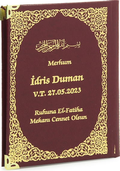 50 Adet İsim Baskılı Vav Desenli Yaldızlı Deri Ciltli Çanta Boy Yasin Kitabı Mevlüt Hediyesi 128 Sayfa Kırmızı